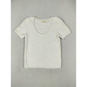 Maeve Anthropologie Sweater Womens Small‎ White Fuzzy Scoop Neck Short Sleeve